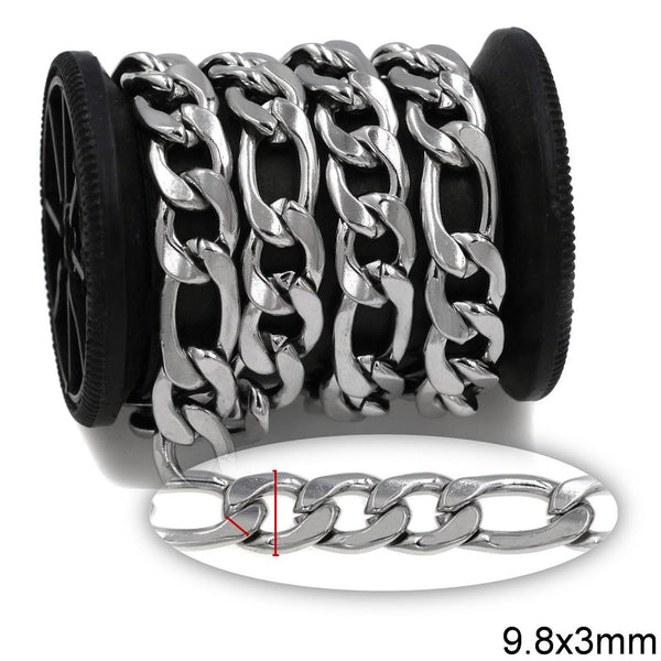 Αλυσίδα Ατσάλινη 3:1 Figaro 9.8x3mm σε συσκευασία 2 μέτρων - So Cute Cut