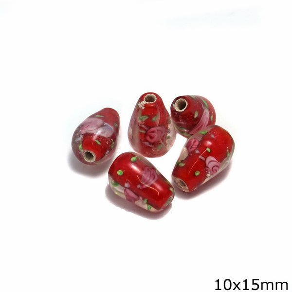 Χάνδρα Τύπου Murano Δάκρυ με Λουλούδια 10x15mm σε συσκευασία 20 τεμαχίων - So Cute Cut