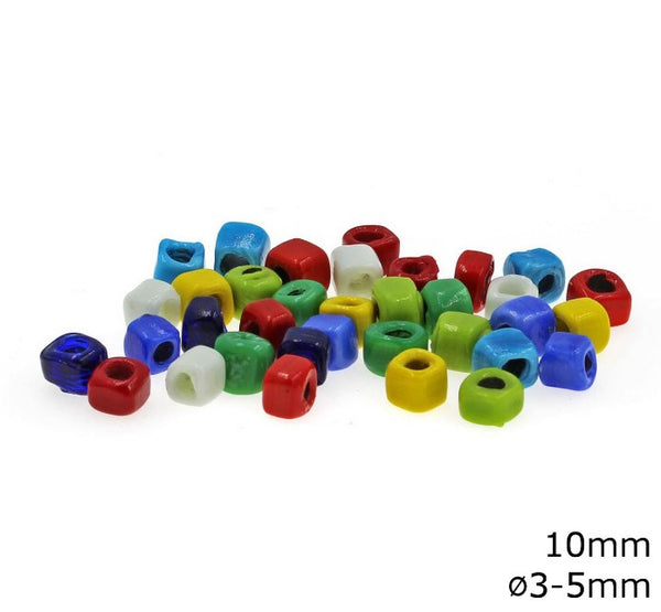 Γυάλινη Χάνδρα Κύβος 10mm με Φ3-5mm σε συσκευασία 50 τεμαχίων - So Cute Cut