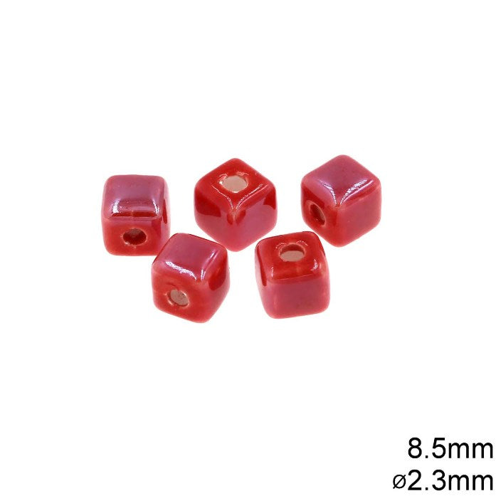 Χάνδρα Κεραμική Κύβος 8.5mm με τρύπα 2.3mm σε συσκευασία 50 τεμαχίων - So Cute Cut