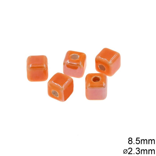 Χάνδρα Κεραμική Κύβος 8.5mm με τρύπα 2.3mm σε συσκευασία 50 τεμαχίων - So Cute Cut