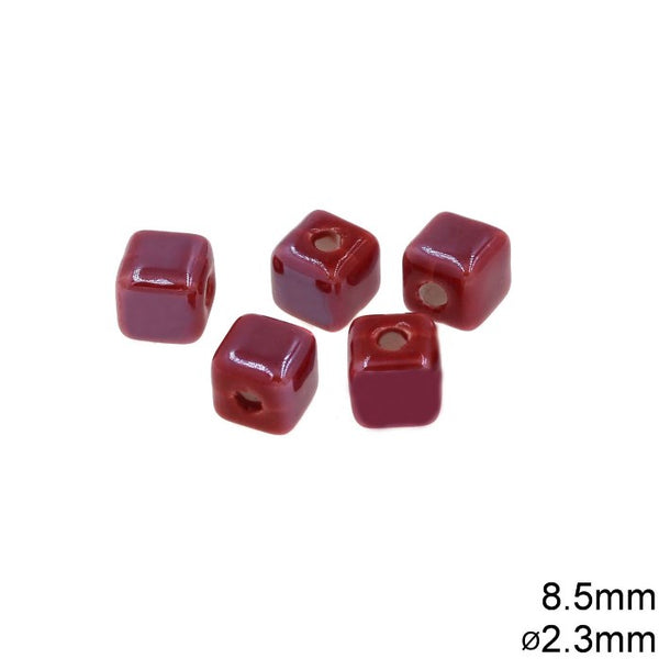 Χάνδρα Κεραμική Κύβος 8.5mm με τρύπα 2.3mm σε συσκευασία 50 τεμαχίων - So Cute Cut