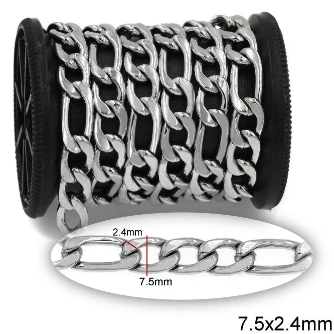 Αλυσίδα Ατσάλινη Figaro 3:1 7.5x2.4mm ΝΚ Γυαλισμένη σε συσκευασία 2 μέτρων - So Cute Cut