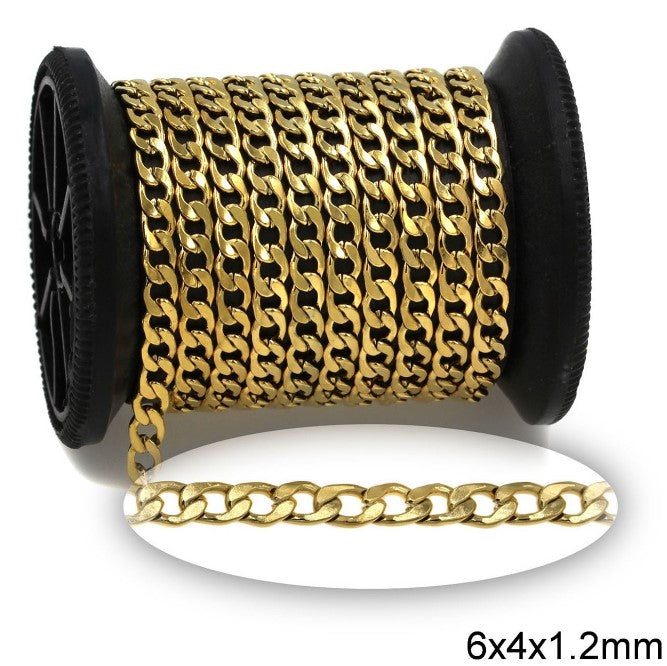 Αλυσίδα Ατσάλινη Γκουρμέτ Διαμαντέ 6x4x1.2mm ΧΡΥΣΗ σε συσκευασία 2 μέτρων - So Cute Cut