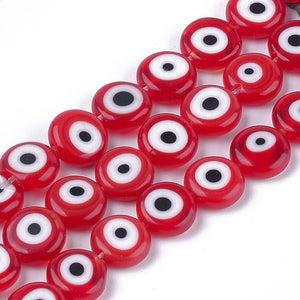 Χάντρα Γυάλινη Μάτι Κόκκινο Πλακέ 10mm σε συσκευασία 38 τεμαχίων - So Cute Cut